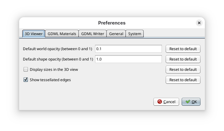 3D viewer preferences panel