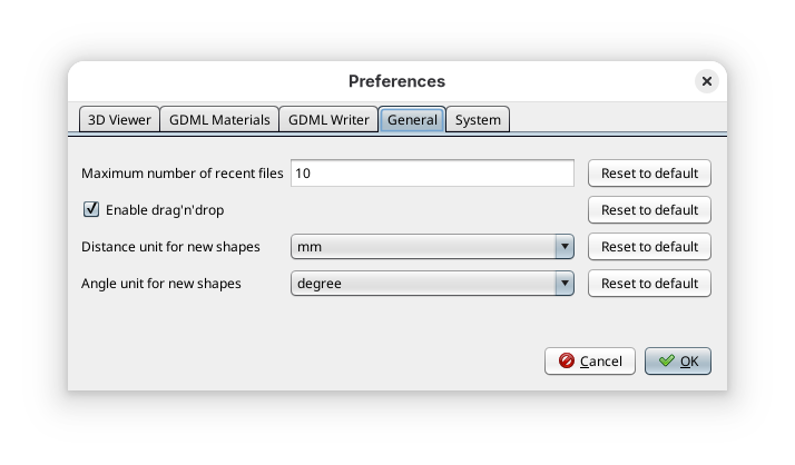 General preferences panel