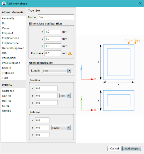 New shape dialog for a box