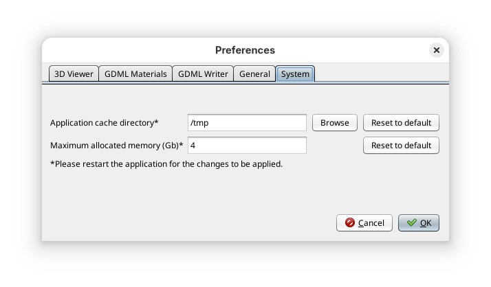 System preferences panel