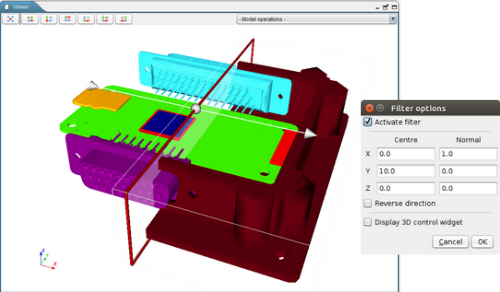 Clipping settings panel (right) and result inside 3D view (left)