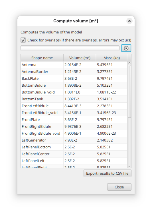 Volume computation results