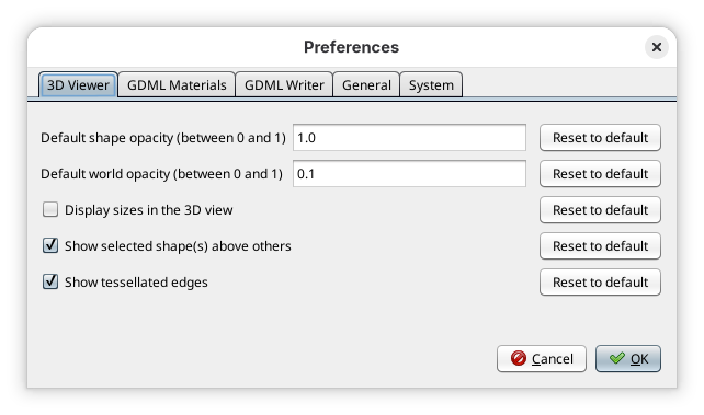 3D viewer preferences panel