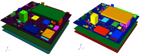 Example of detessellation: tessellated elements (left) versus GDML primitives obtained with DeCADe (right)