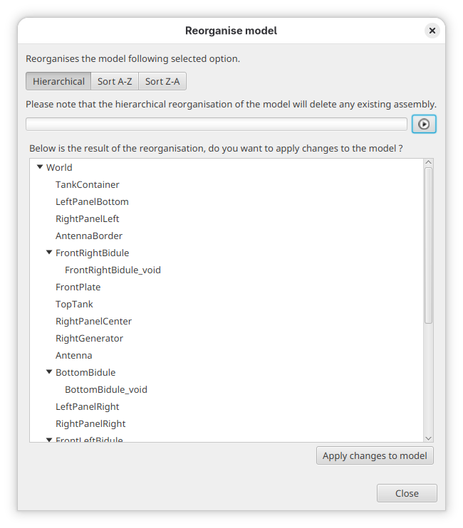 Example of hierarchy reorganisation results