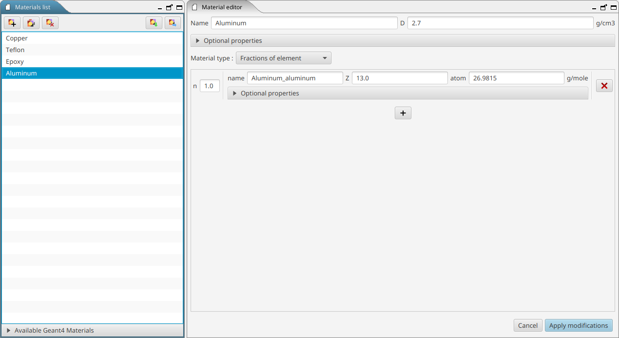 EDGE material definition view